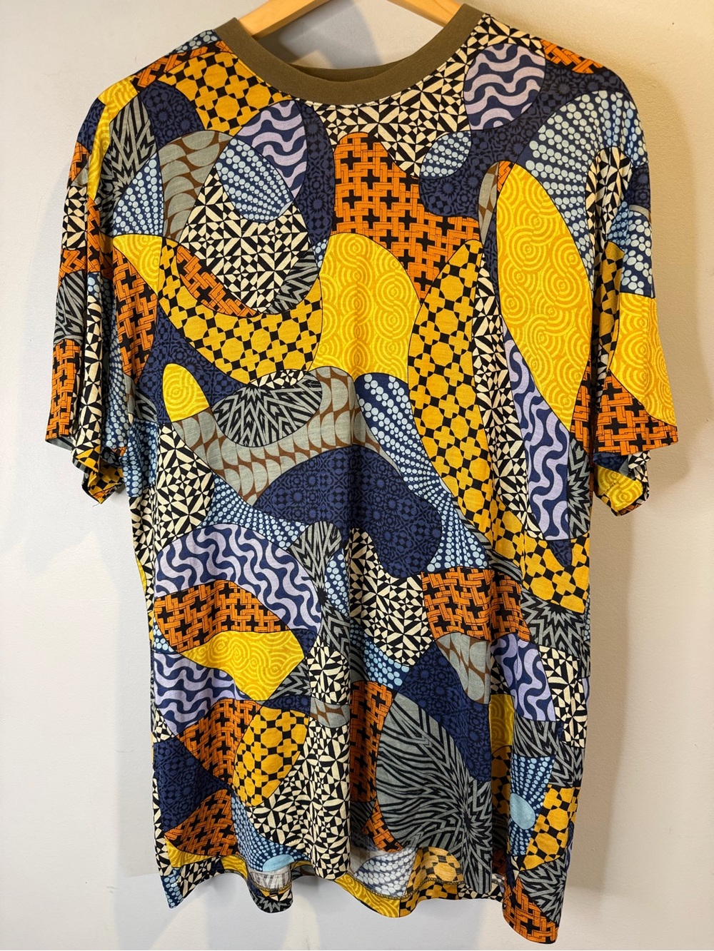 Abstract Patchwork Short Sleeve Shirt - Yellow & Blue